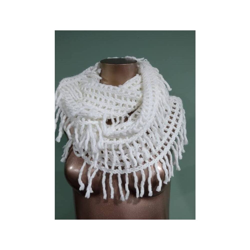 Charlotte Daniel‎ Open Knit Infinity Scarf with Fringes, Cream
